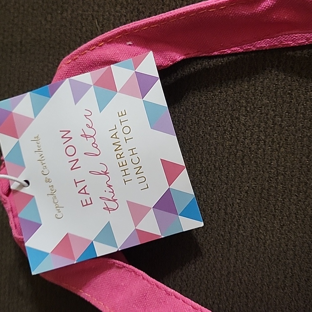Cupcakes and Cartwheels Good Vibes Only Pink & White  Thermal Lunch Tote - Picture 7 of 14